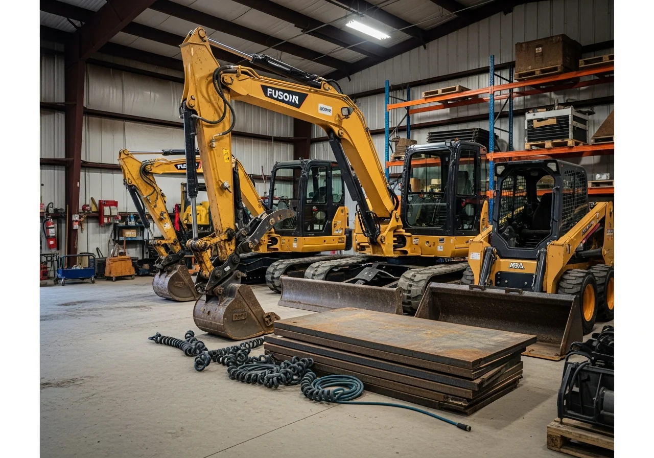 Heavy equipment and tools ready for land clearing and excavation work on a job site.