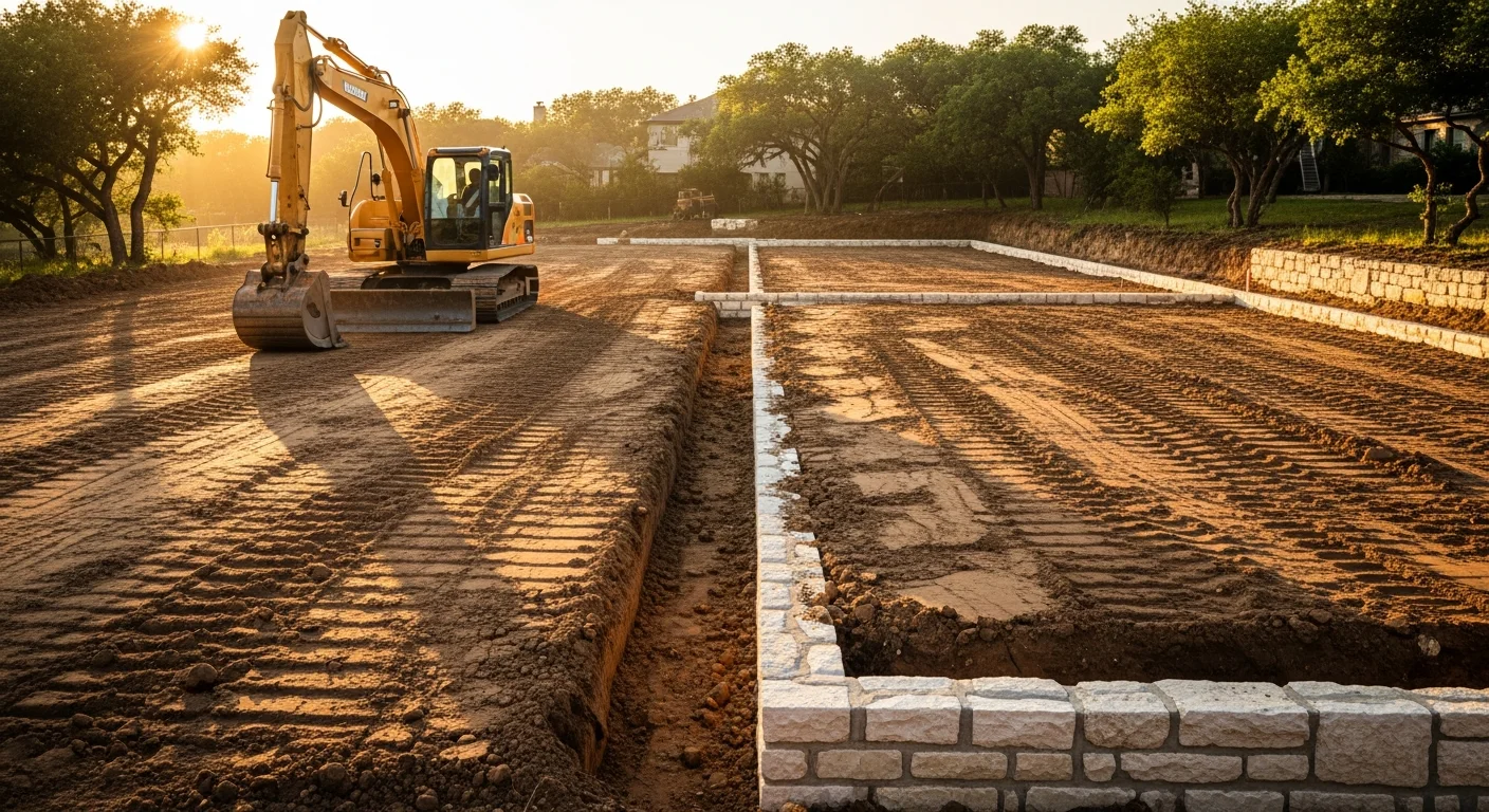 Excavation equipment performing dirtwork on a property site