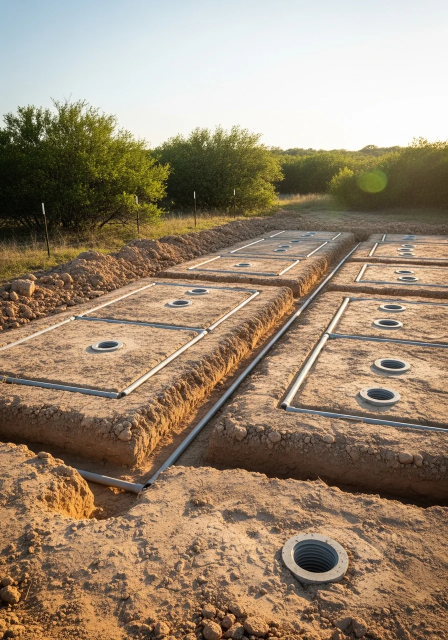 Septic system installation in progress on a Medina County property with drainage field layout